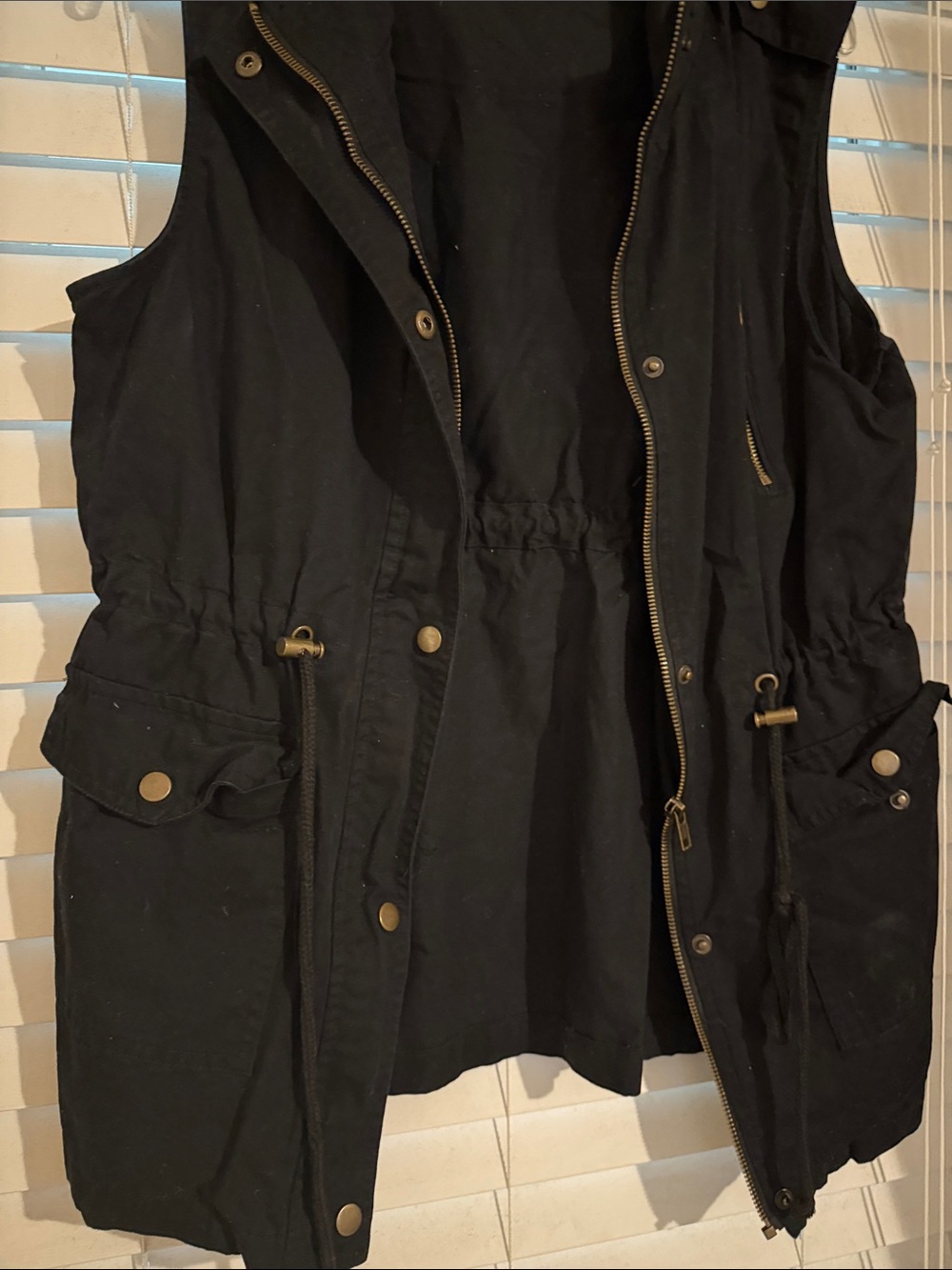 Zenana Outfitters Black Hooded Utility Vest with Drawstring Waist - Picture 3 of 6